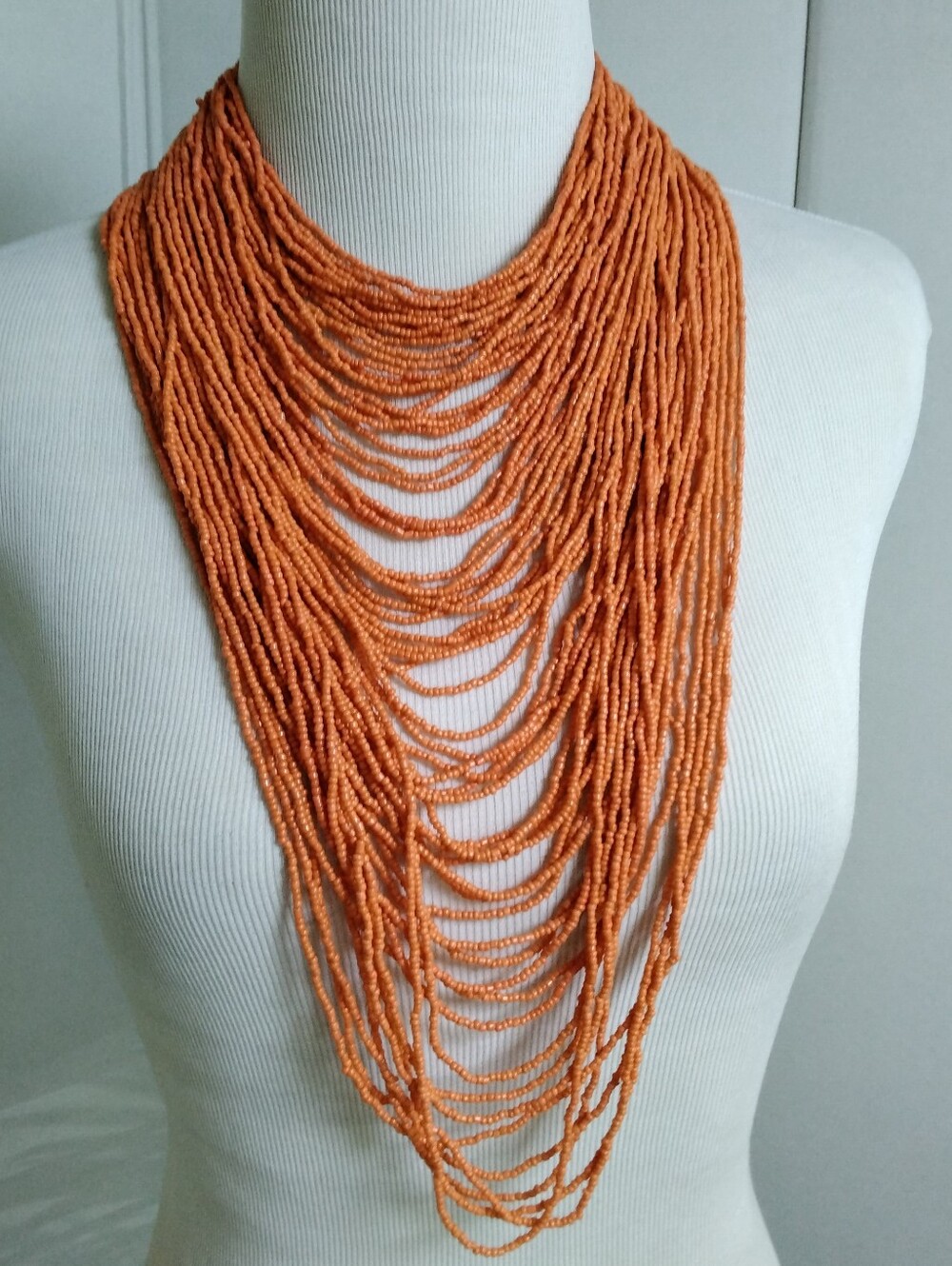 Coral Seed Glass Bead 130 Strand Decorative Magnetic Closure Statement Necklace